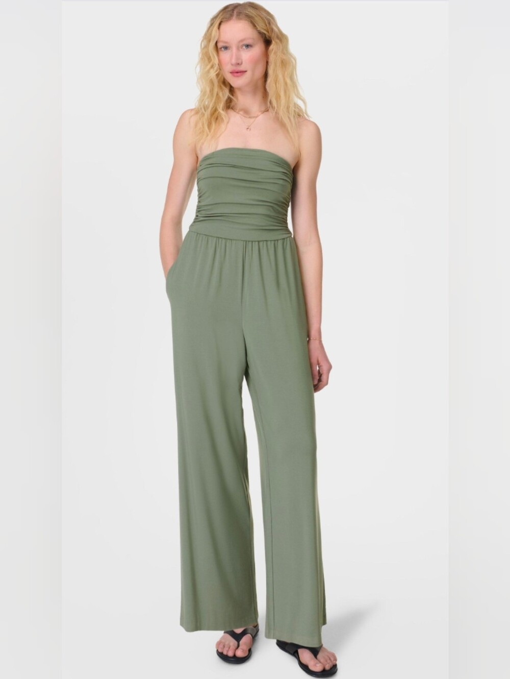 Sweaty betty modal wide leg jumpsuit willow green Womens New Medium - 8
